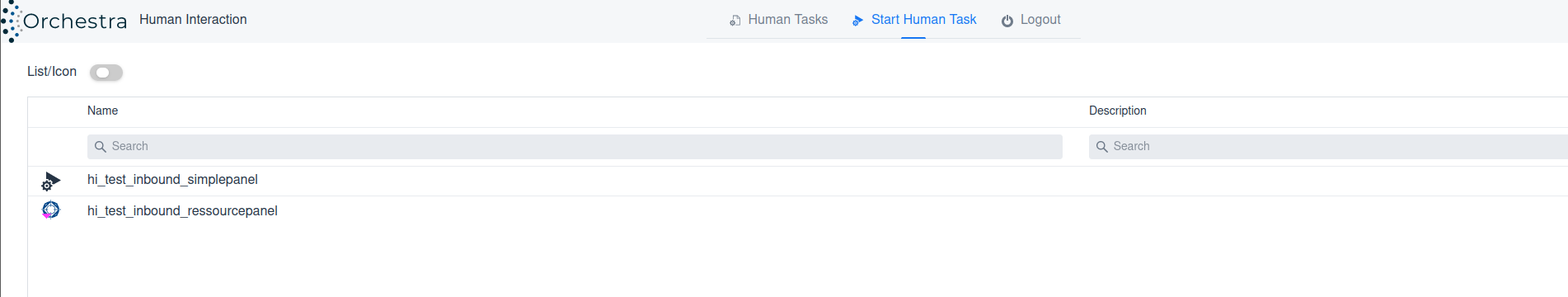 Page for starting an Orchestra process Page for starting an Orchestra process
