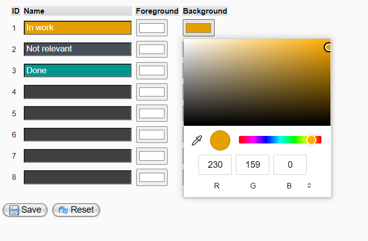 Color chooser panel