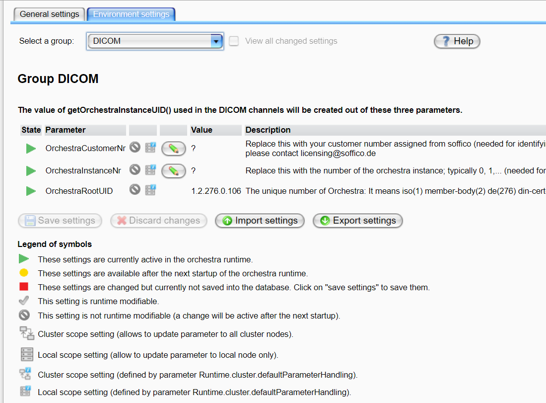 Start page of environment settings (Cluster Mode)