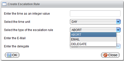 Escalation rule creation dialog