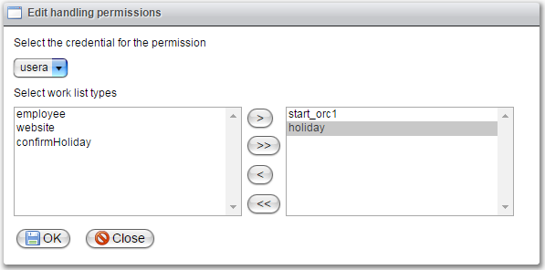 Dialog for creating a new handling permission