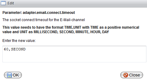The dialog for editing environment settings