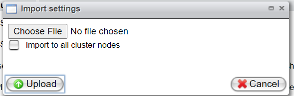 Import setting dialog for cluster mode
