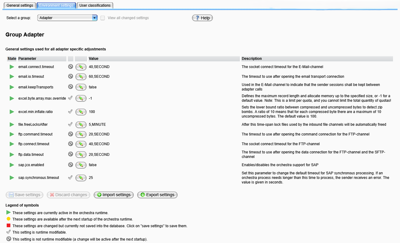 Start page of environment settings (Standalone Mode)