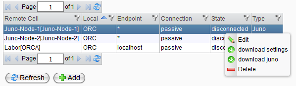 Context menu for Juno connection