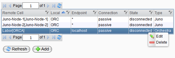 Context menu for Orchestra connection