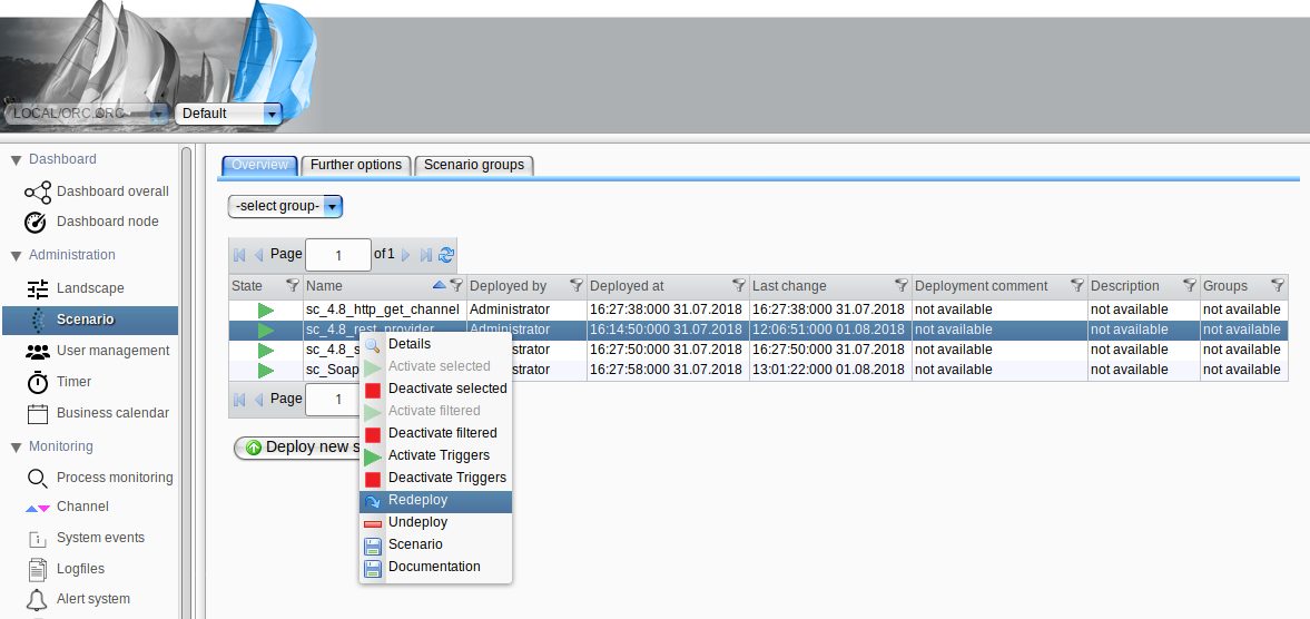 Context menu redeploy a scenario