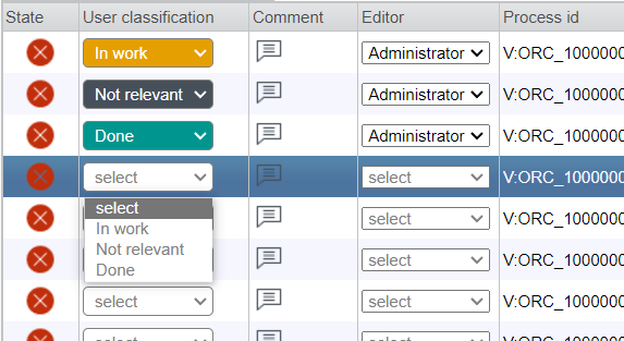 Sample selection and classified process instances