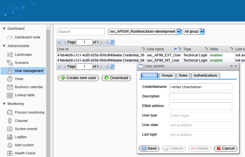Create User dialog