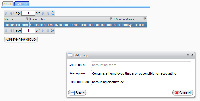 Page for group management