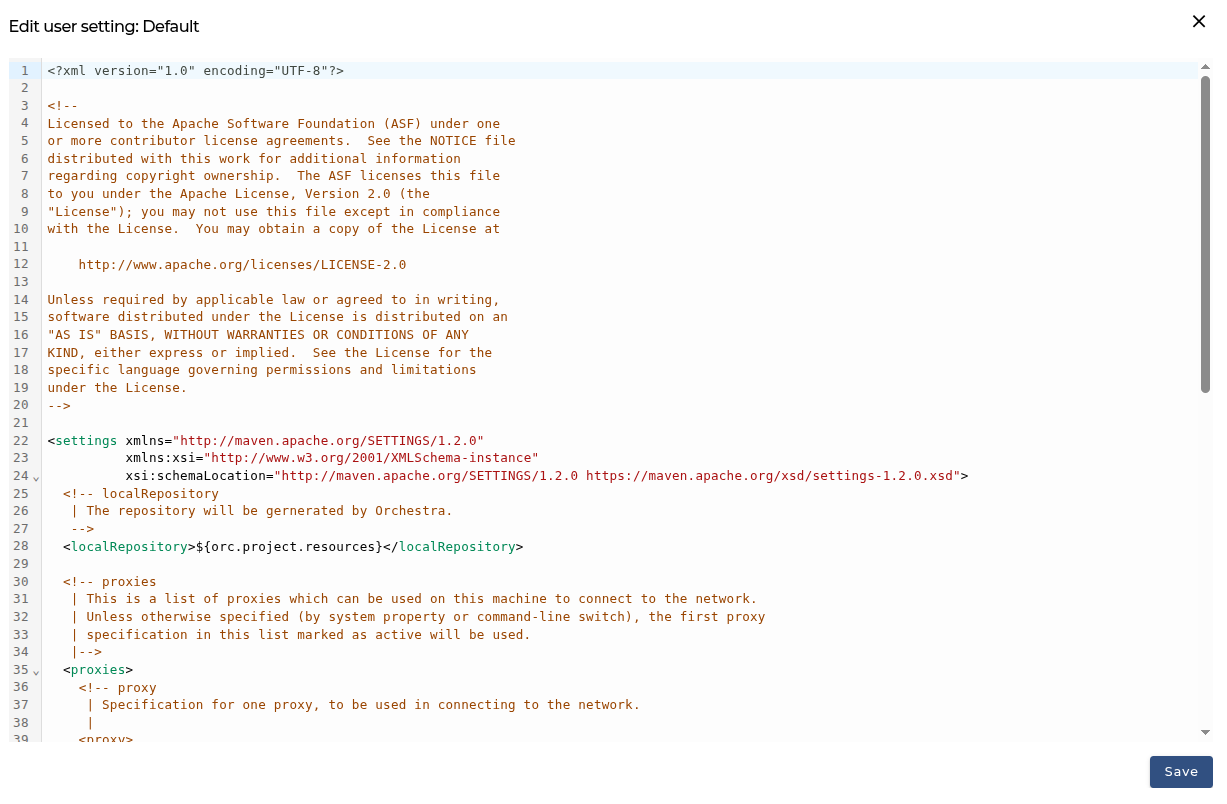 Figure 2. Default User Setting editor