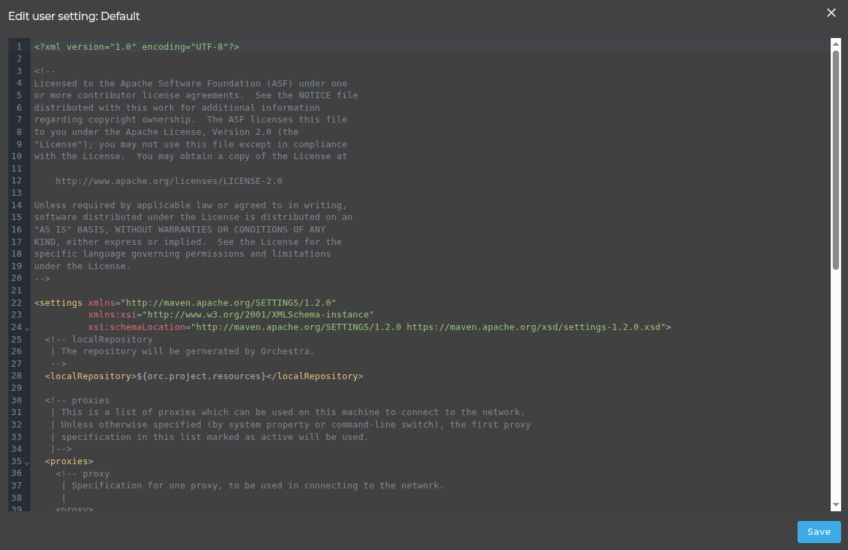 Figure 2. Default User Setting editor