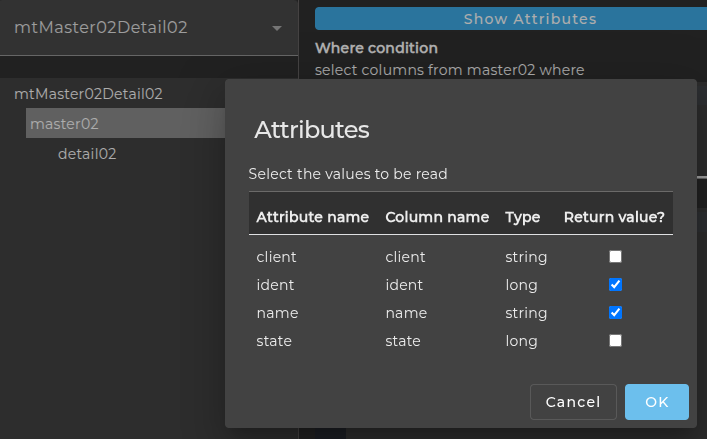 Select result attributes