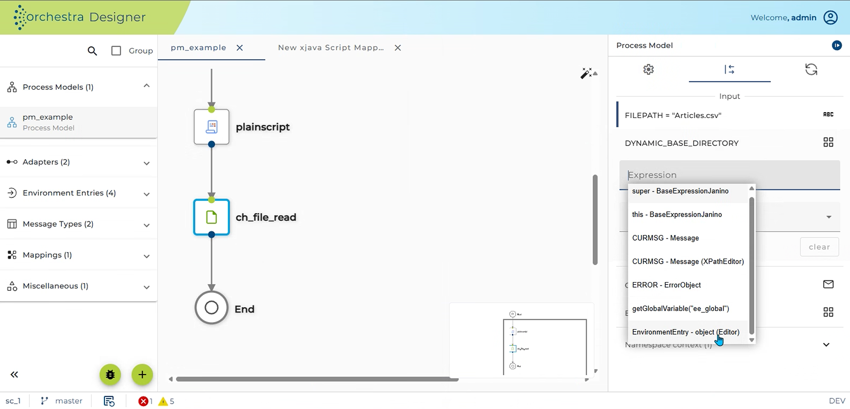 dynamic environment entry editor selection