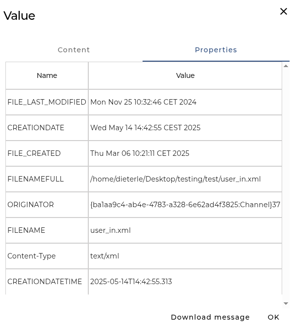 Properties of a message read from a CSV file Properties of a message read from a CSV file