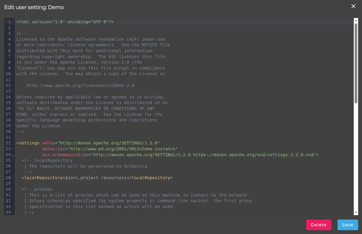Figure 5. Edit Project User Setting