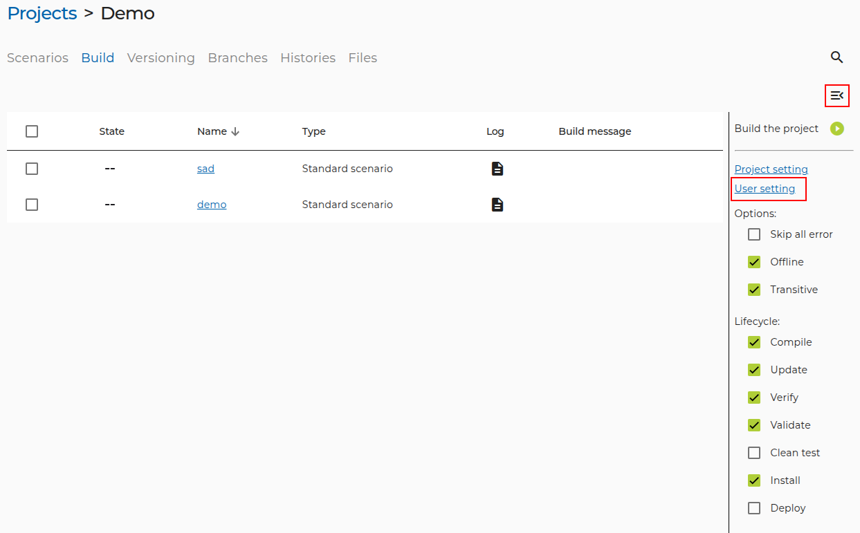 Figure 3. Project User Setting location