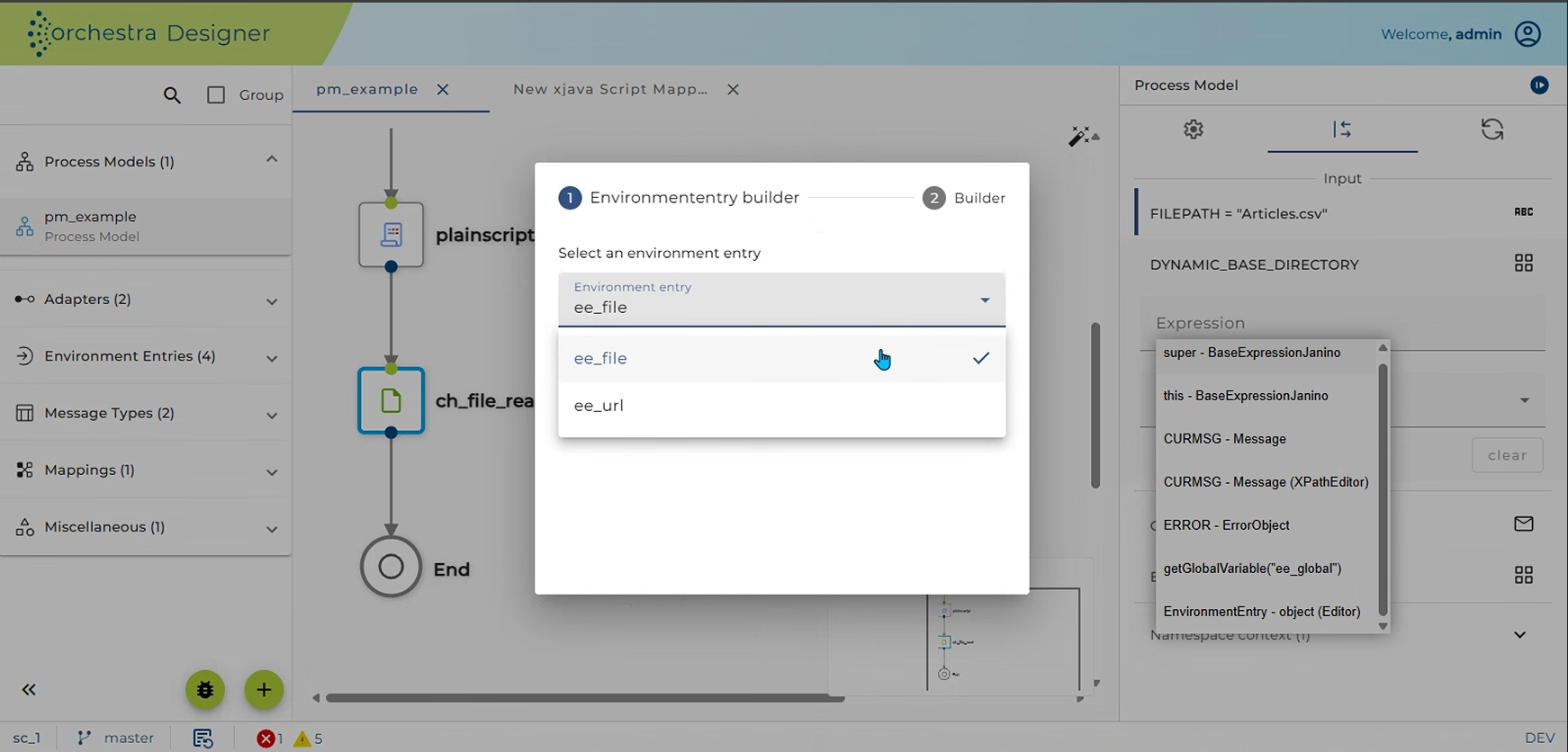 Select Environment Entry